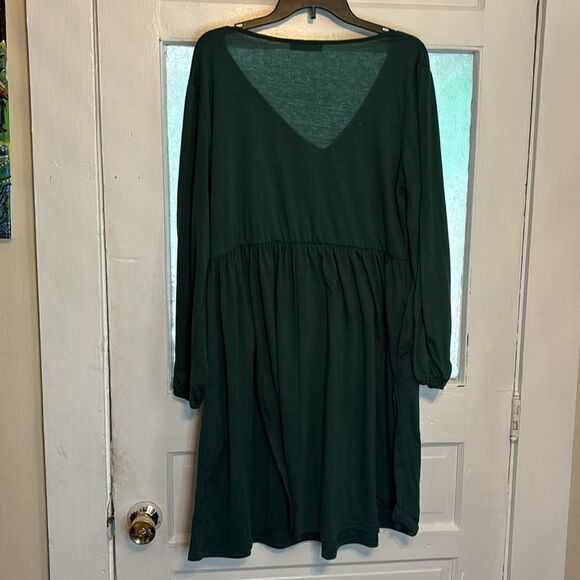 Nemidor Women’s Dark Green Long Balloon Sleeve Midi Dress with v neck size 1XL - Picture 6 of 6